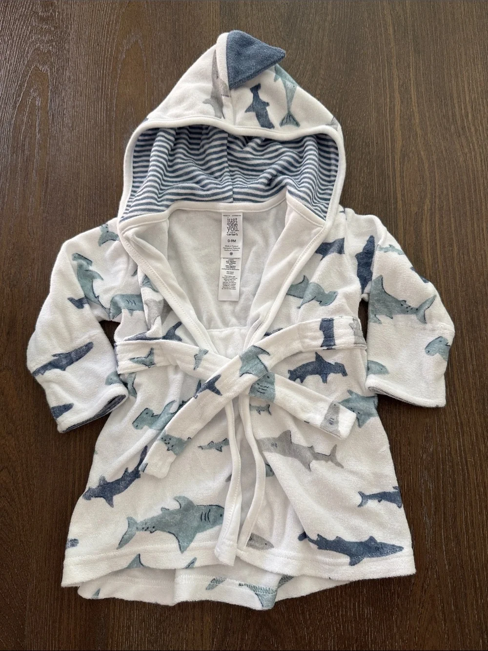 EUC Just One You by Carter’s Shark Baby Bath Robe 0-9 months
